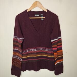 DKNY Wool Sweater Fair Isle Stripe Burgundy